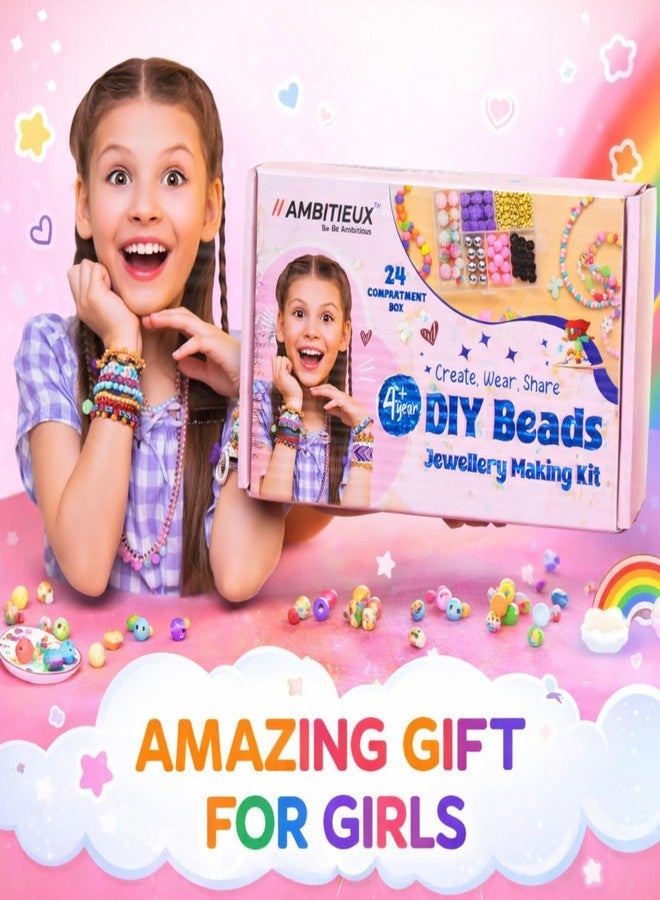 ambitieux DIY Bracelet Making Kit for Girls - Jewellery Making Kit with 575+ Beads, Charms & Pendants, Elastic Thread, Tools - DIY Bead Set, Kids Craft Kit & Gift for Kids Age 5-12 Years - Image 5